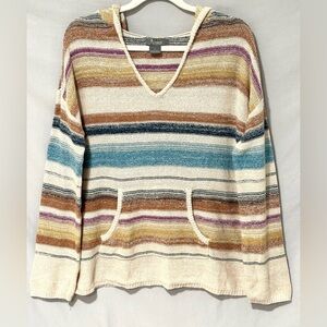 Natural Reflections Teal, Cream, Purple Striped V-Neck Sweater Women’s Sz Med